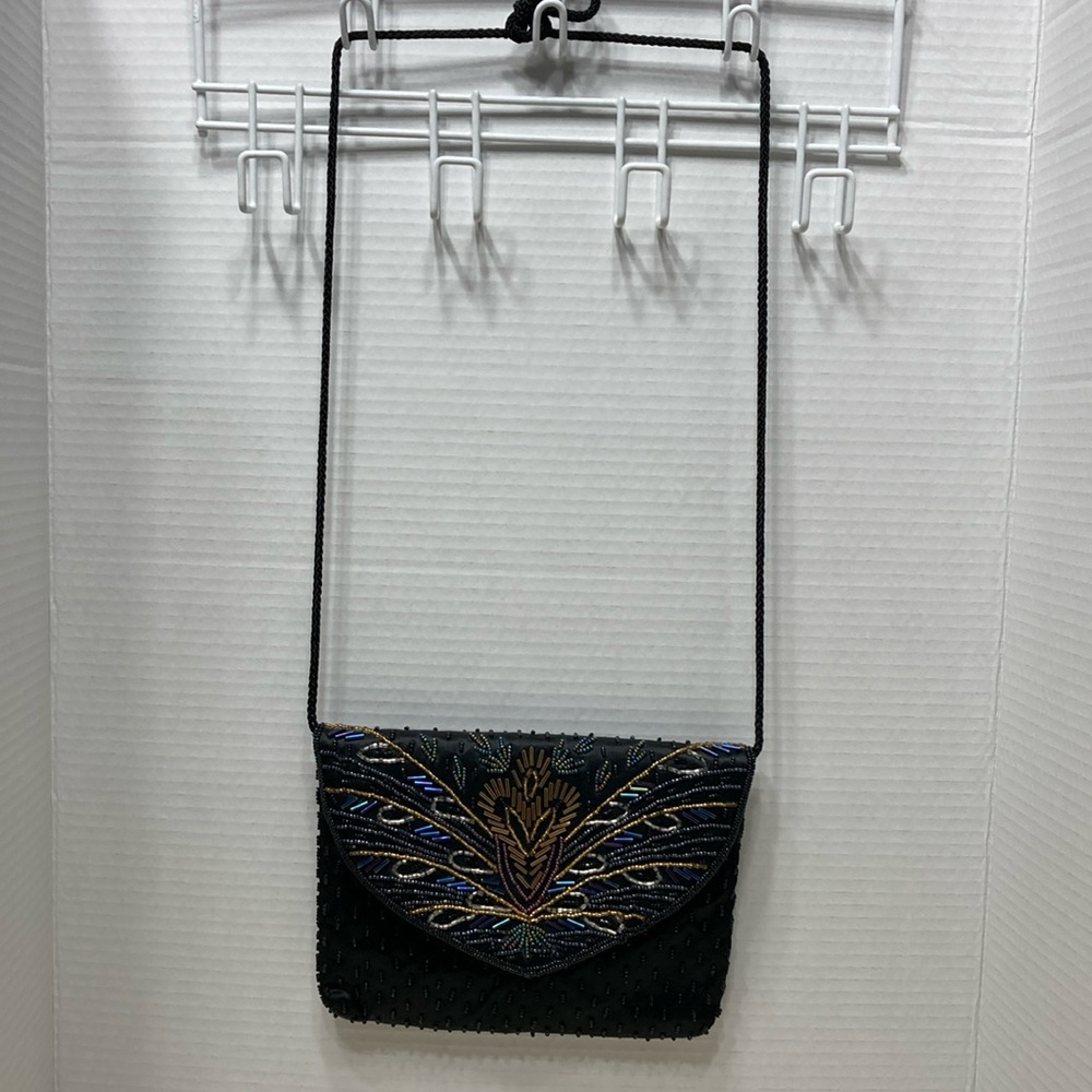 Courtenay Beaded Clutch Corded Strap Shoulder Bag Purse Colorful Artsy Snap Flap